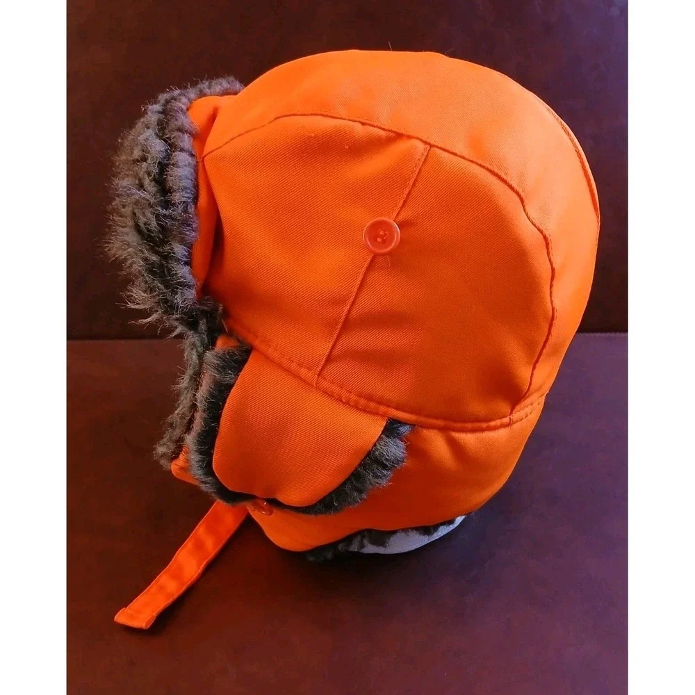 Blaze Orange Trapper Hat Faux Fur Lined Winter Hunting Aviator Cap Waterproof